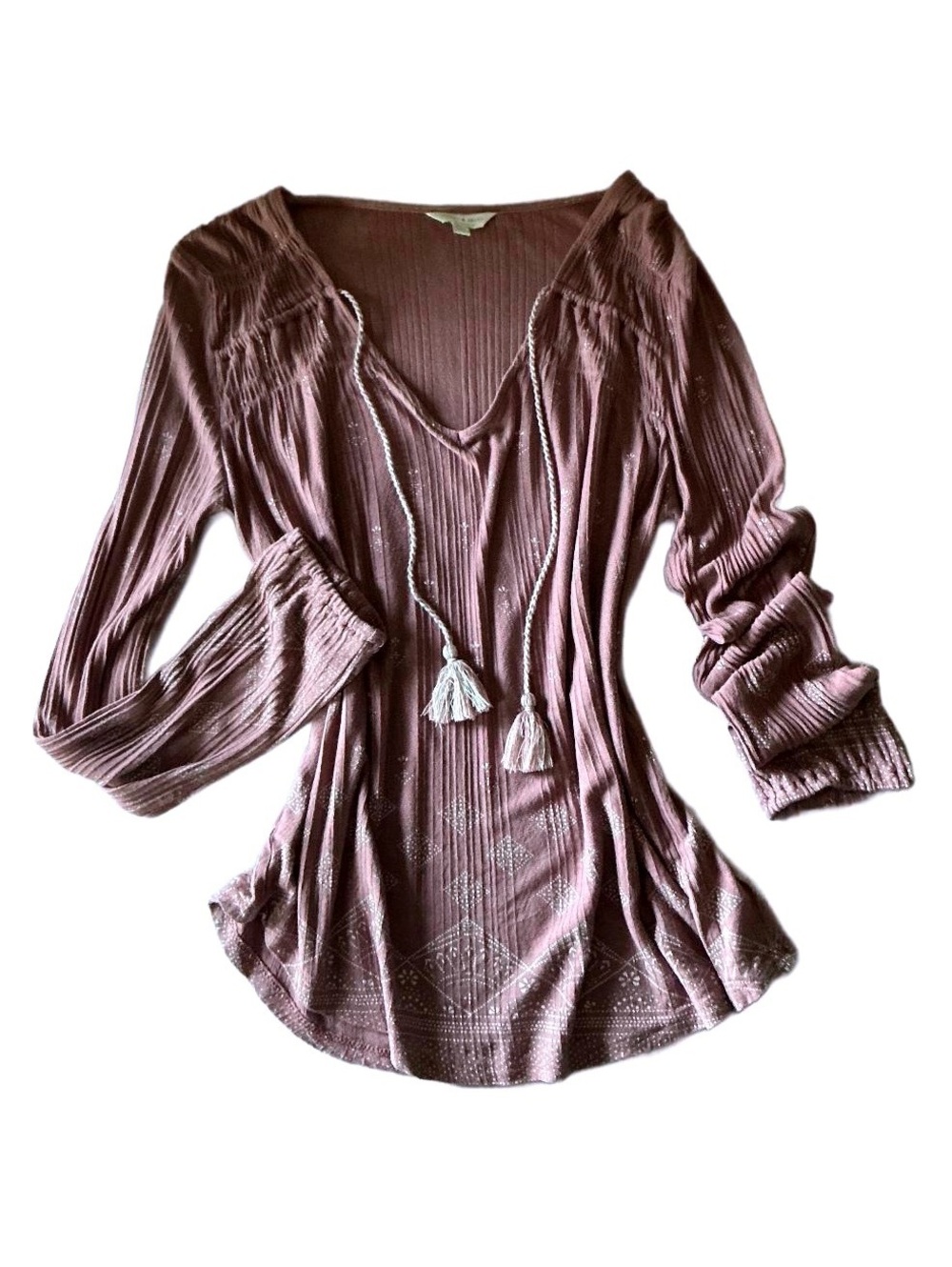 Lucky Brand Los Angeles, CA Sz Medium Dusty Pink V-Neck Tassel Blouse